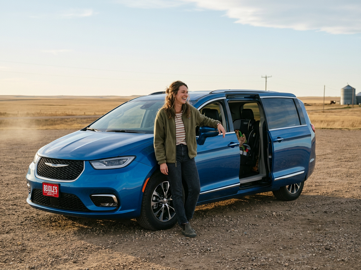 Family loading children into a 2026 Chrysler Pacifica at Beadle's in Bowdle SD