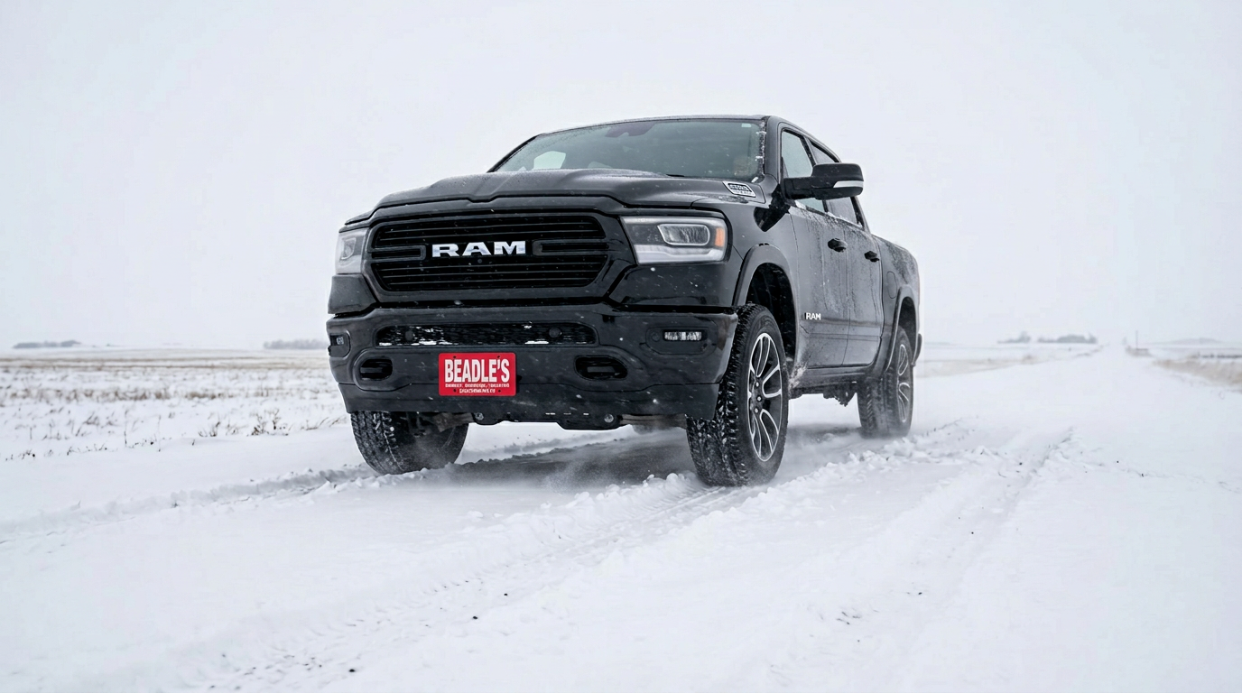 2026 Ram 1500 4x4 driving through snow in South Dakota