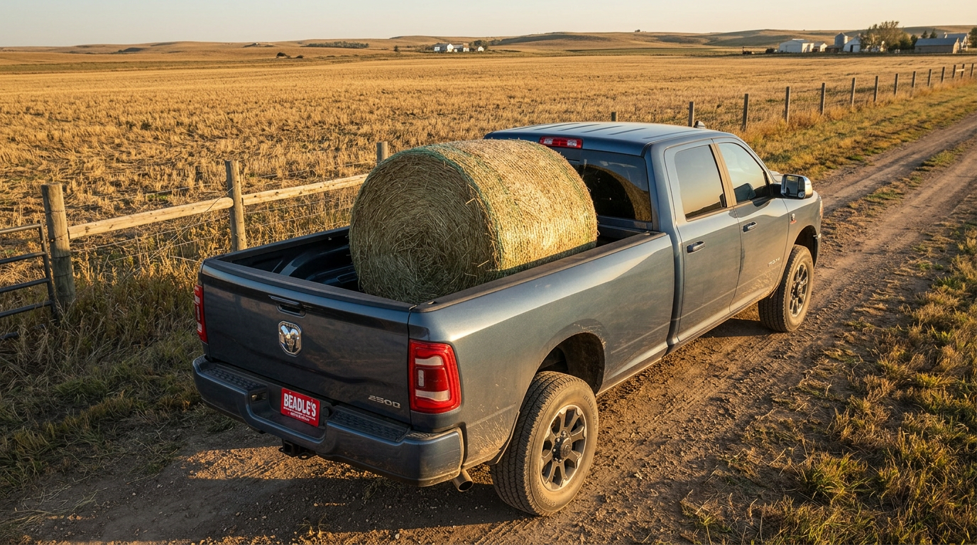 Ram 2500 hauling hay in South Dakota