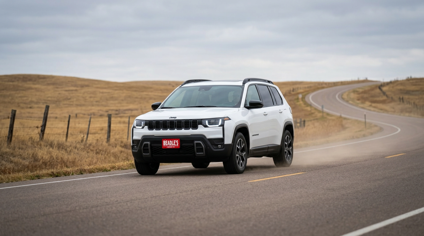 2026 Jeep Cherokee driving on a South Dakota two-lane highway