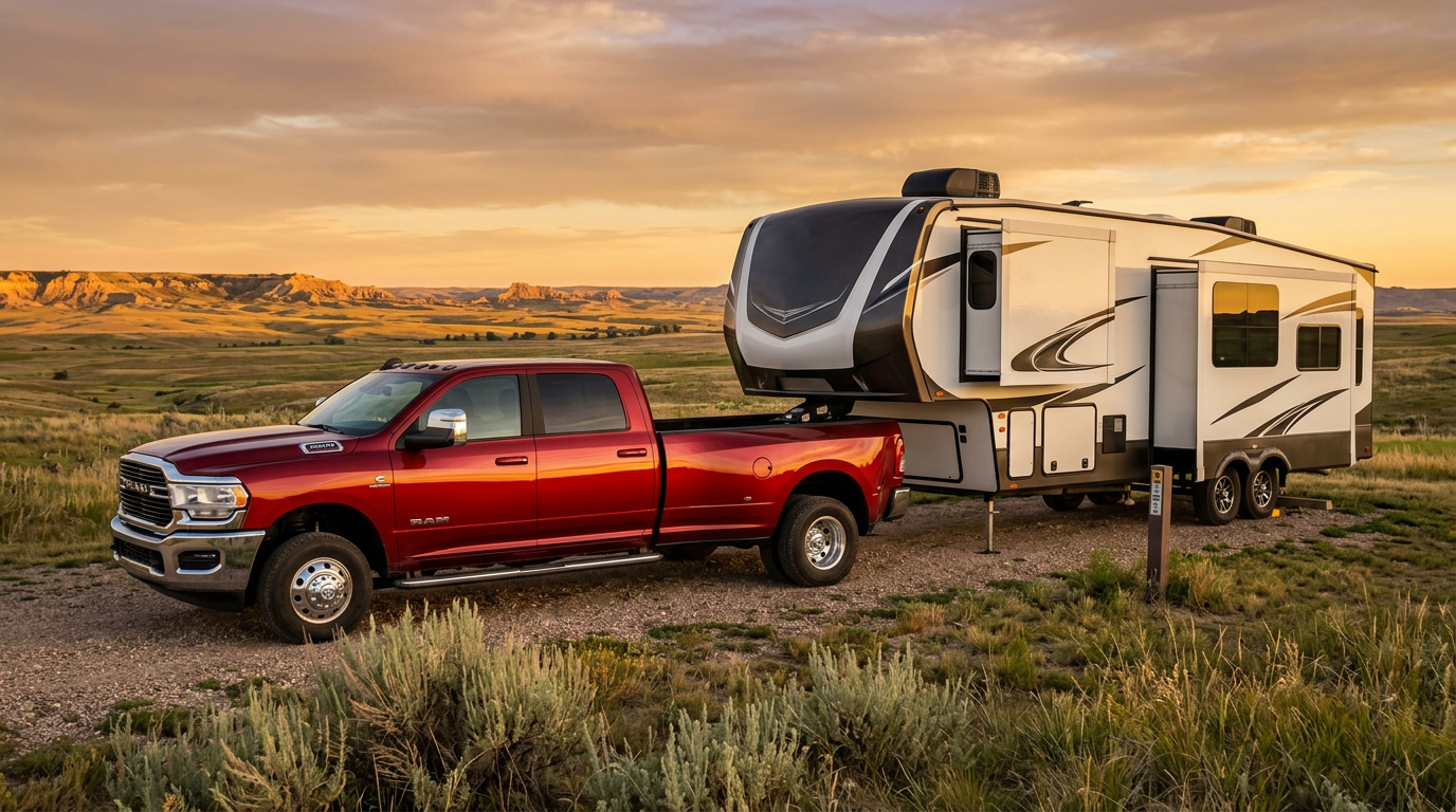 2026 Ram 3500 dually towing fifth-wheel camper South Dakota