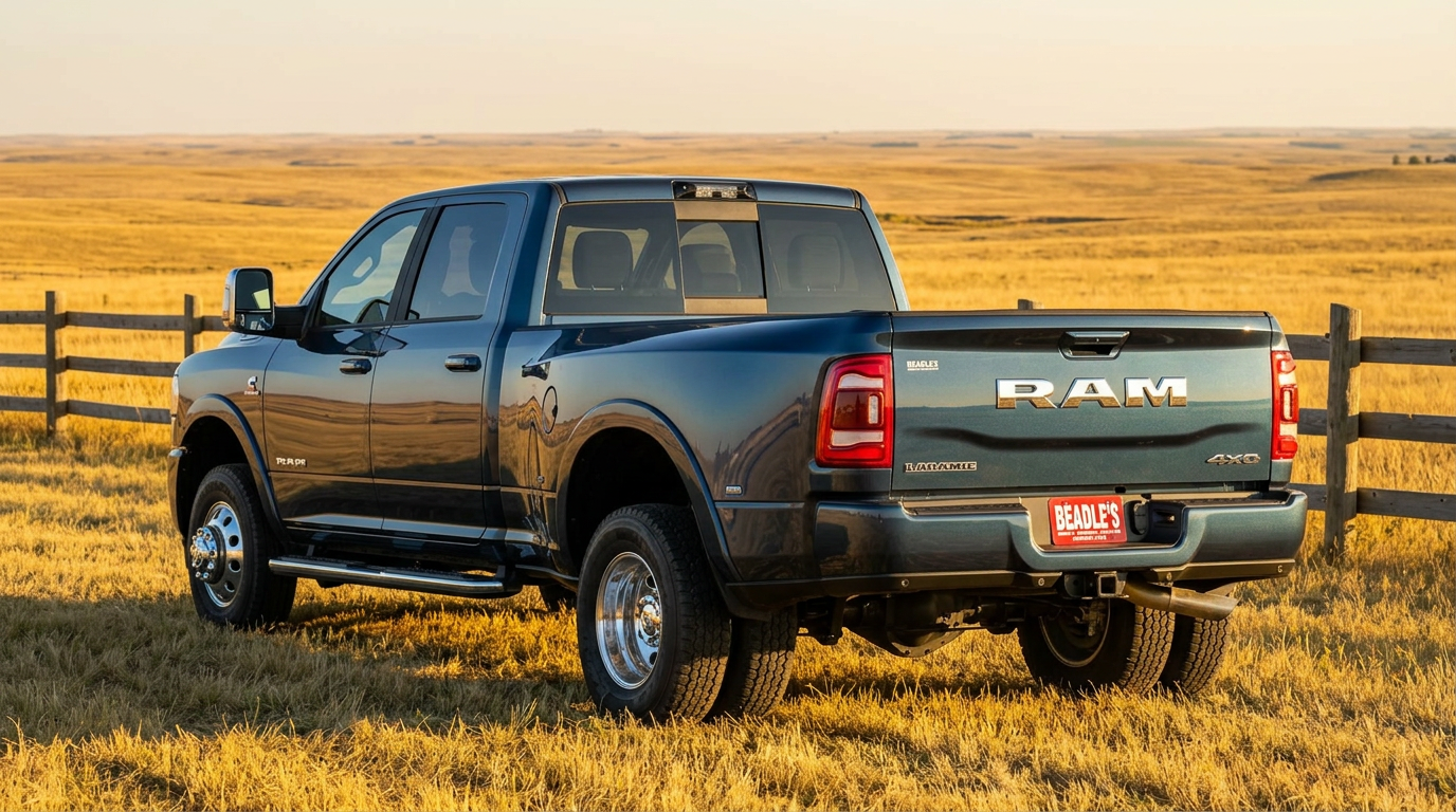 2026 Ram 3500 dually rear view showing dual rear wheels