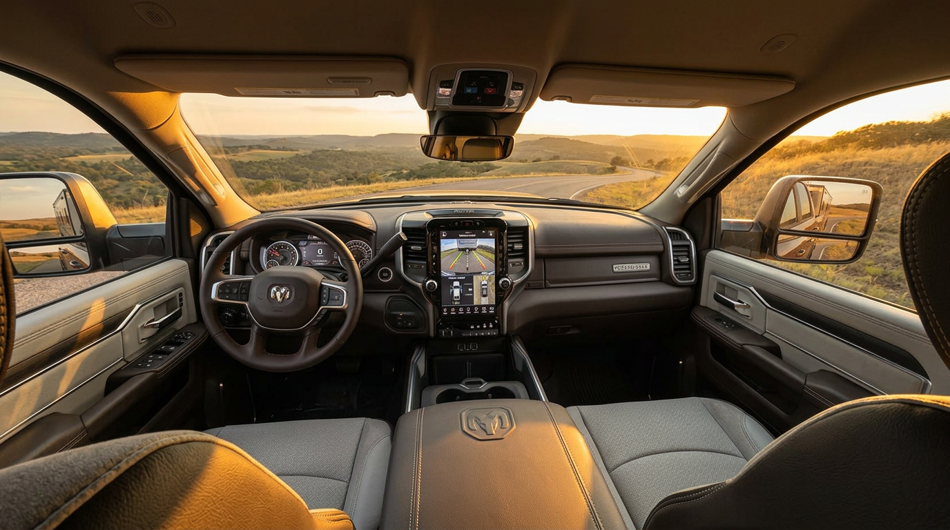 2026 Ram 3500 interior with touchscreen and leather seats