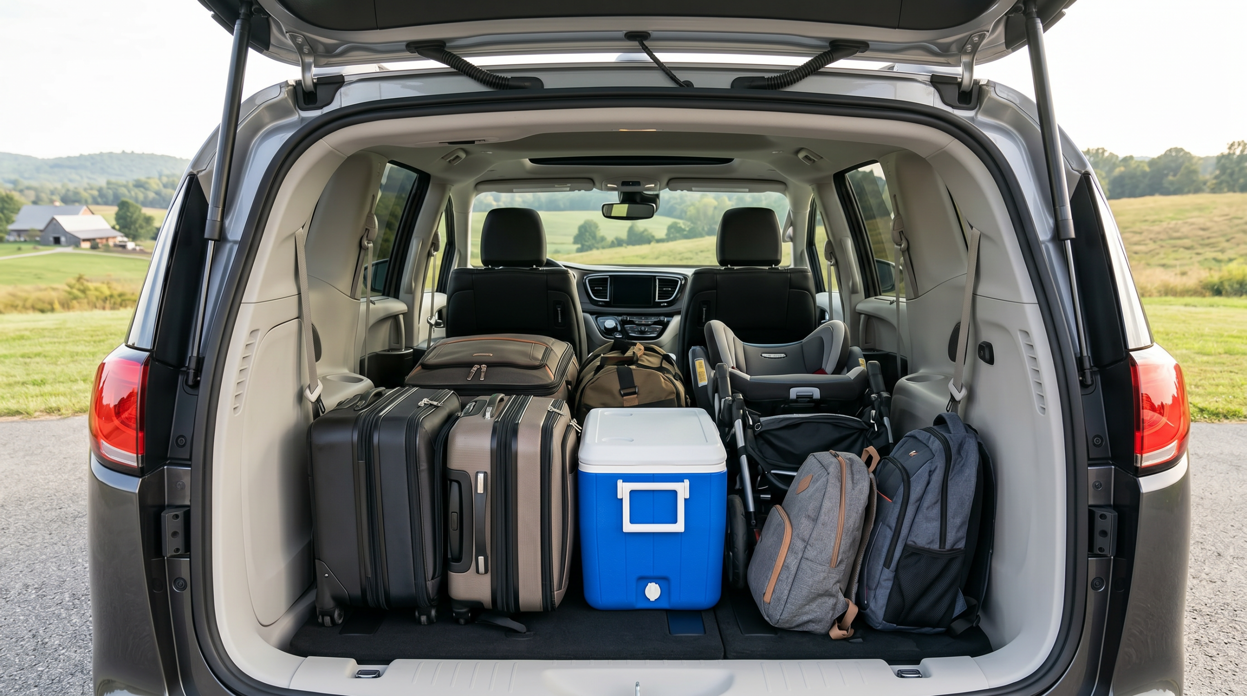 2027 Chrysler Pacifica cargo area loaded for a road trip